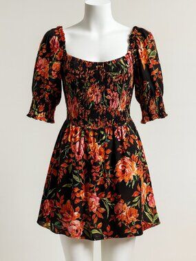 MSK Multicolor Floral Dress Midi Puff Sleeve Cottagecore Boho Hippie Summer